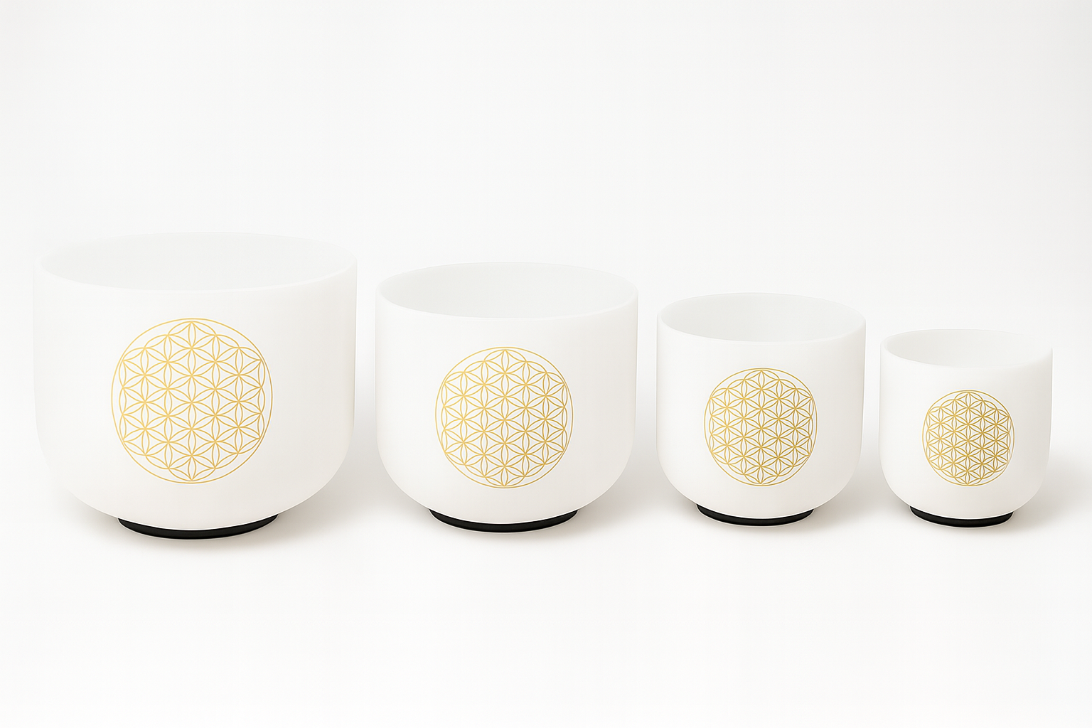 Flower Of Life - White Frosted Crystal Singing Bowl 432Hz Set (8"-14")