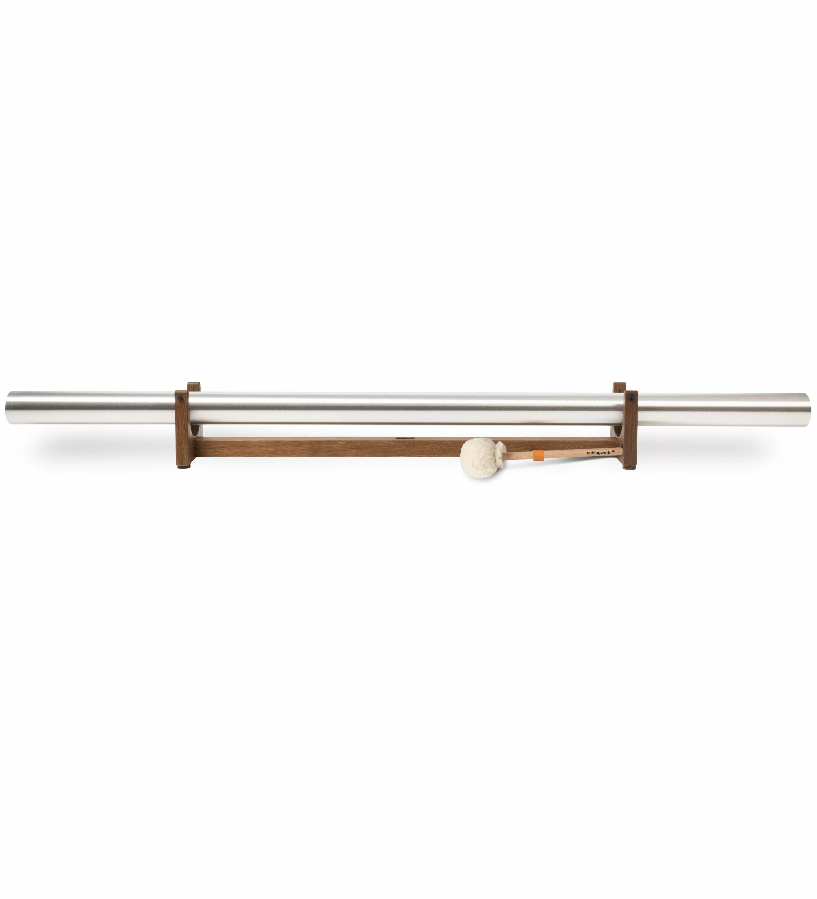 Infinity Gong Earth instrument with two stainless steel tubes mounted on a wooden base, includes mallet