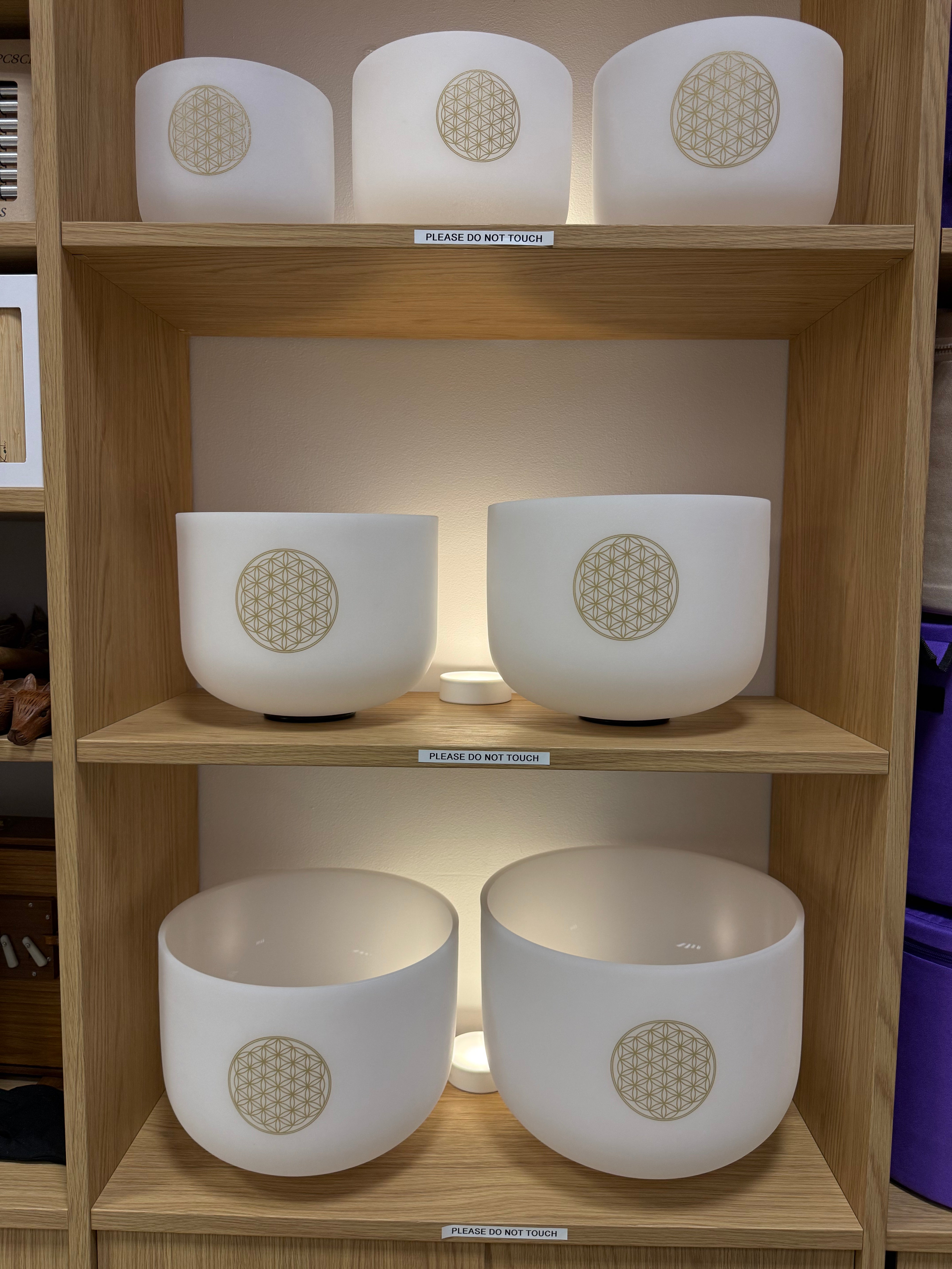 Flower Of Life - White Frosted Crystal Singing Bowl 432Hz Set (8"-14")