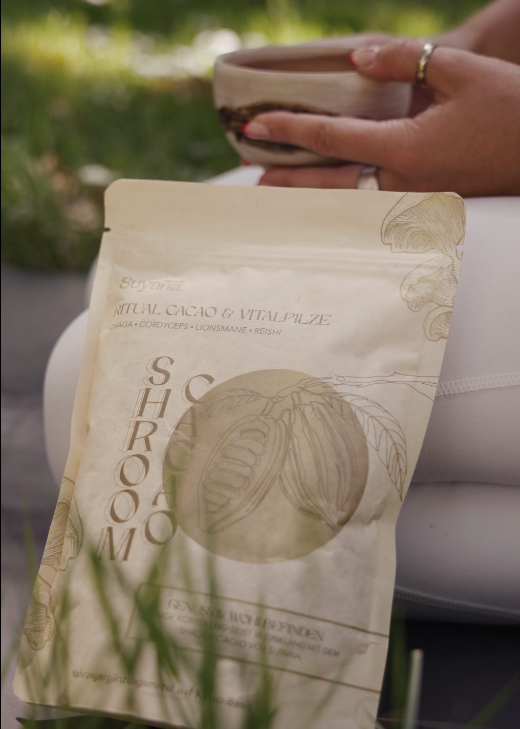 Suyana Mushroom Cacao with mushrooms