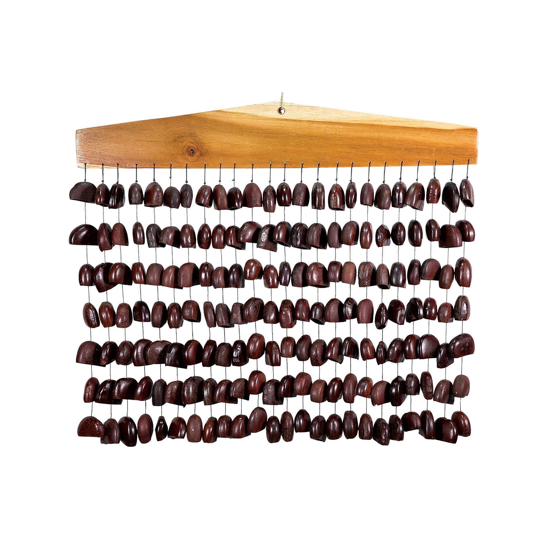 Juju Nut Bar Chime with natural Juju nuts hanging from a wooden frame