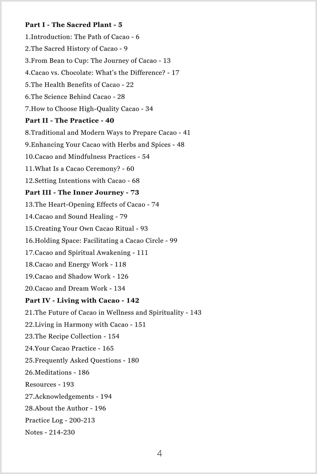 Contents page of The Beginner's Guide to Cacao