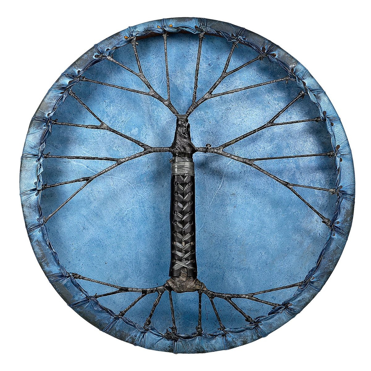 Back of the blue 50cm shaman drum with handle