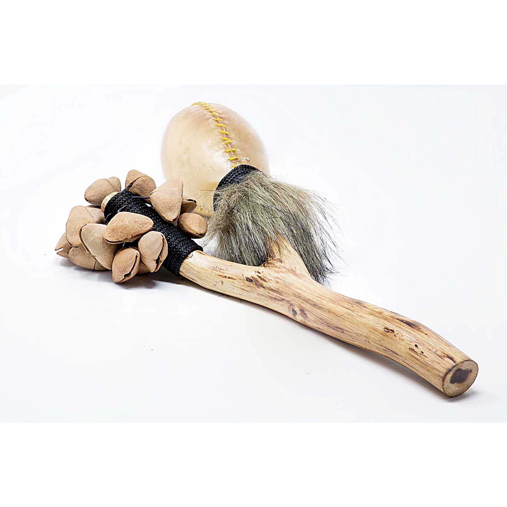 Shaman Shaker – ChaCha (Root Wood Handle, Cowhide & Nuts)