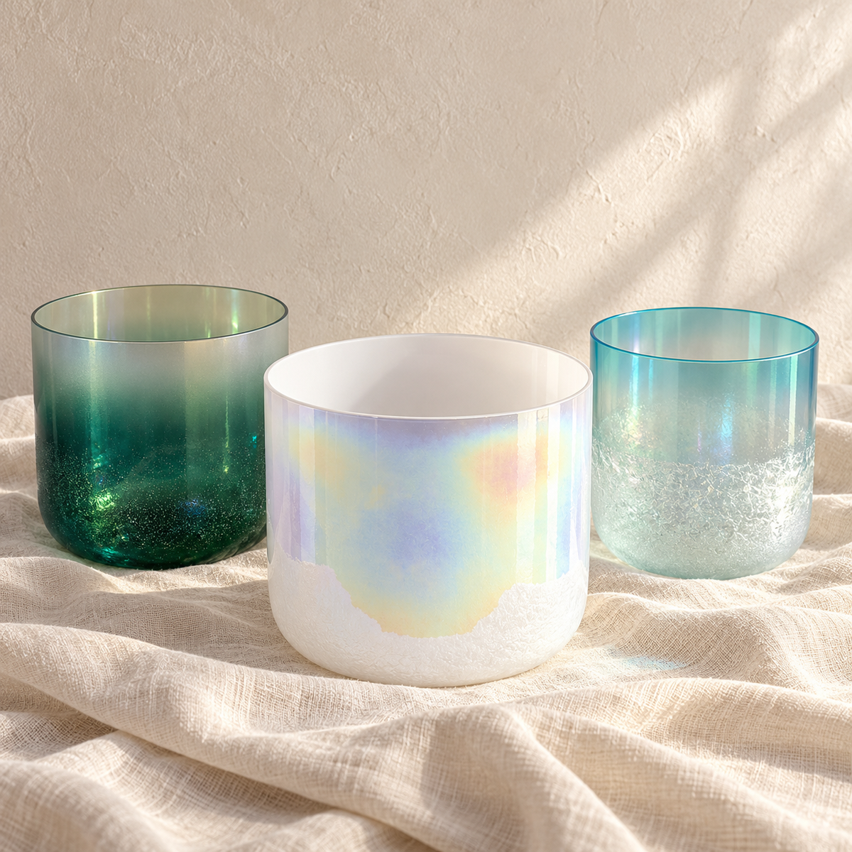 Pearl Lagoon three-bowl set by Aura Bowls, styled product image