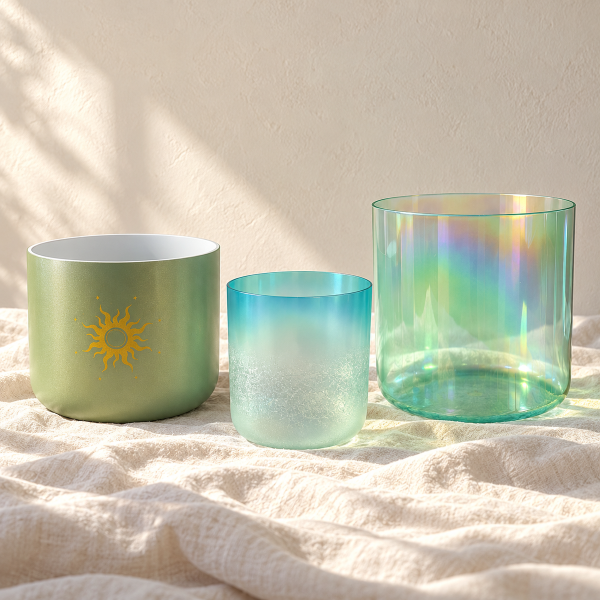 Solar Tide three-bowl set by Aura Bowls, styled product image