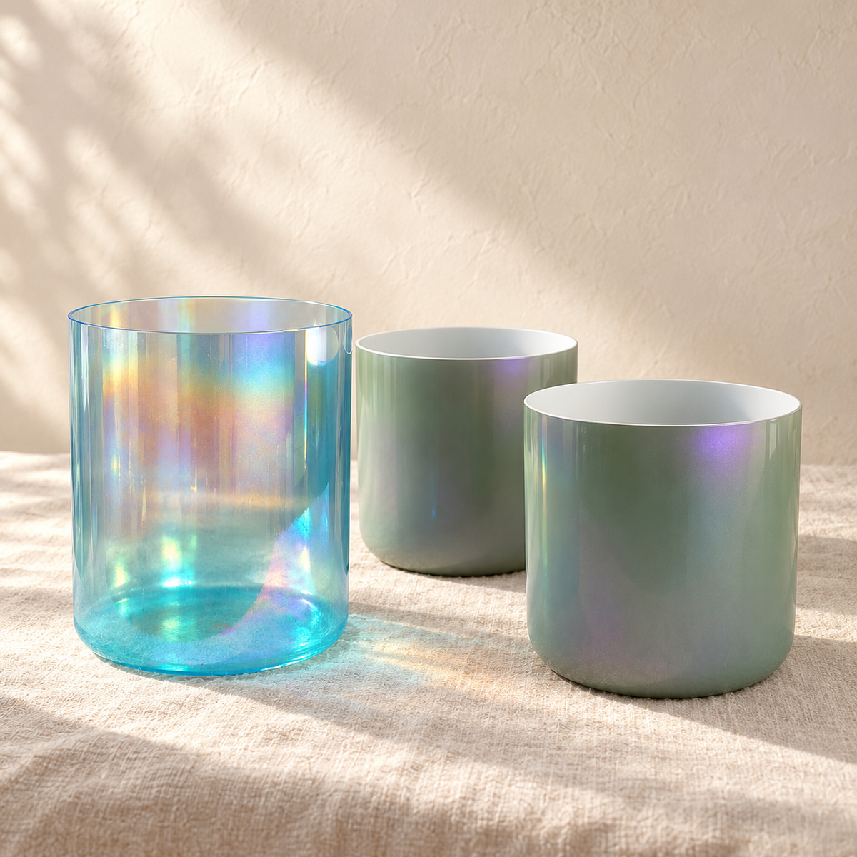 Tidal Mist three-bowl set by Aura Bowls, styled product image