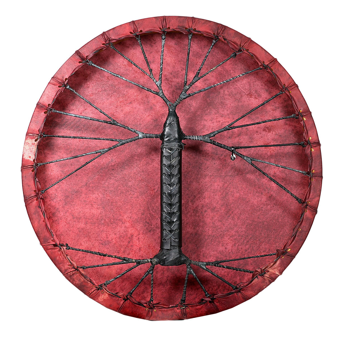 Back of the red 50cm shaman drum with handle