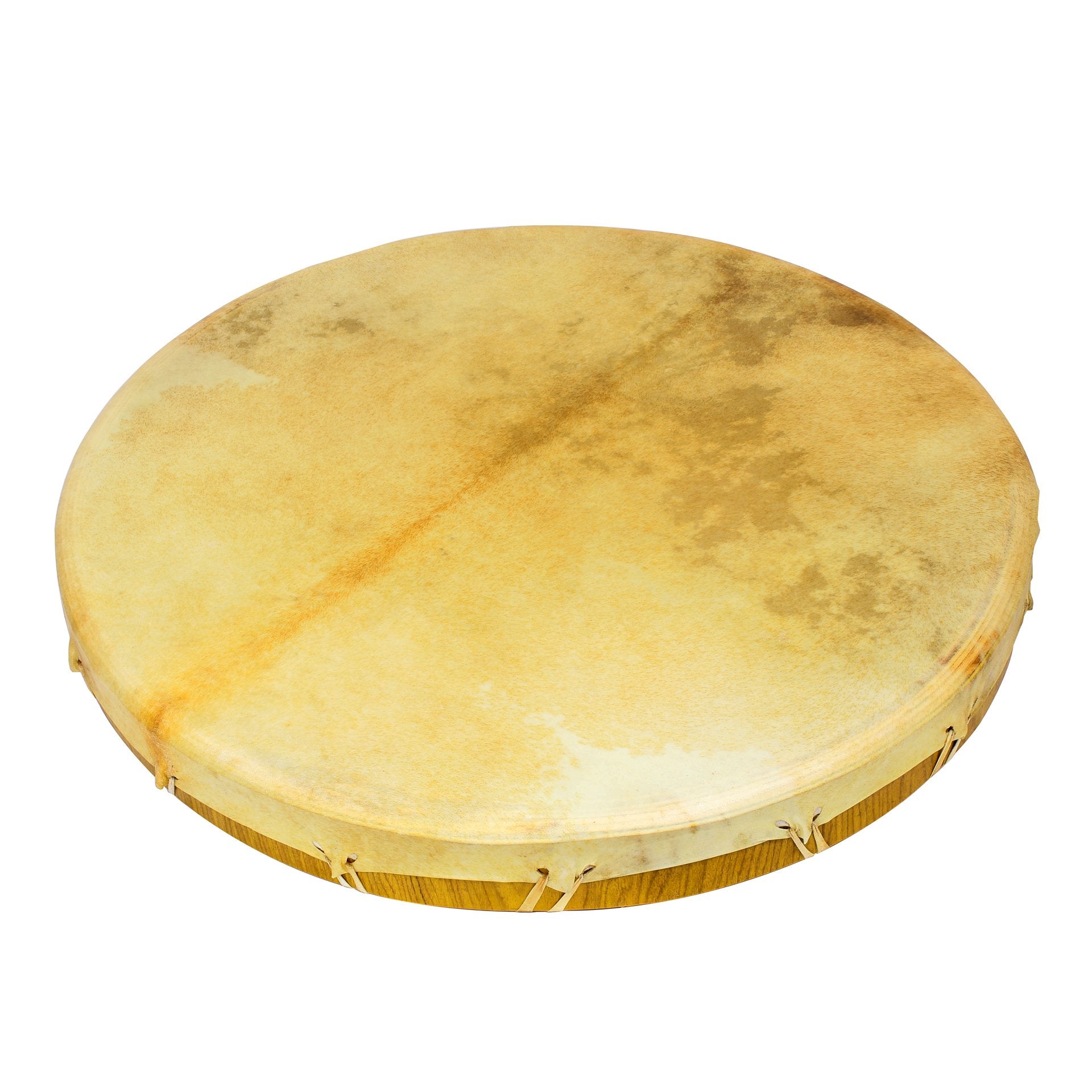 Shaman frame drum 60 cm with natural goat hide head and wooden frame on white background