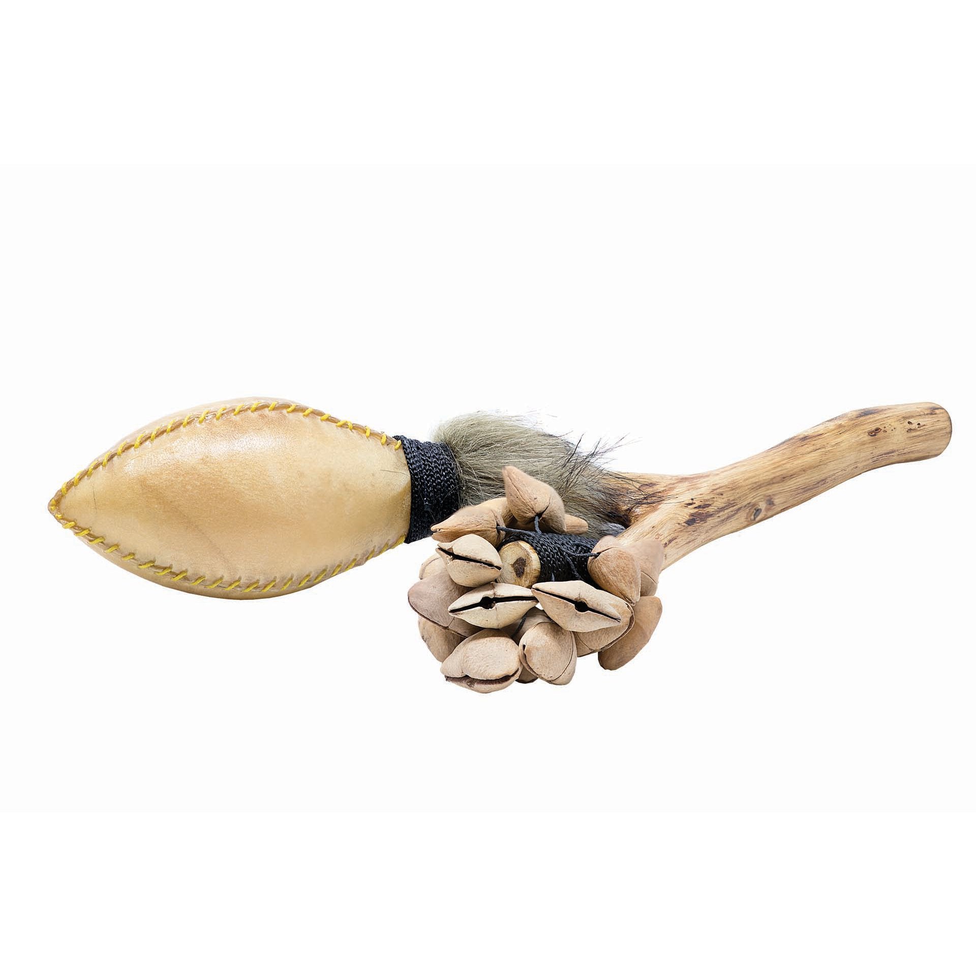 Shaman Shaker – ChaCha (Root Wood Handle, Cowhide & Nuts)