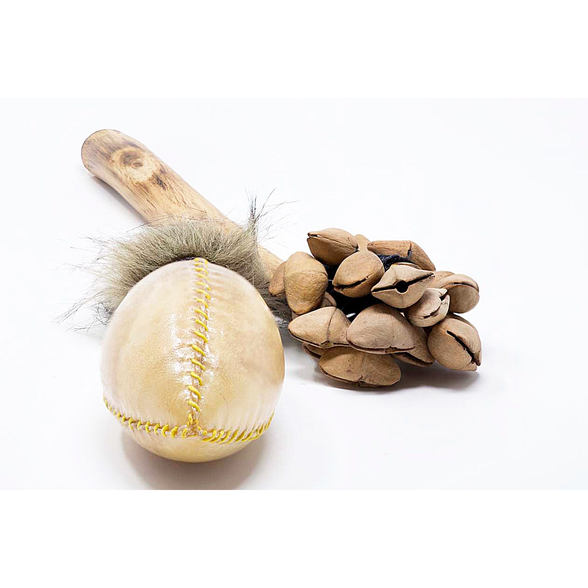 Shaman Shaker – ChaCha (Root Wood Handle, Cowhide & Nuts)