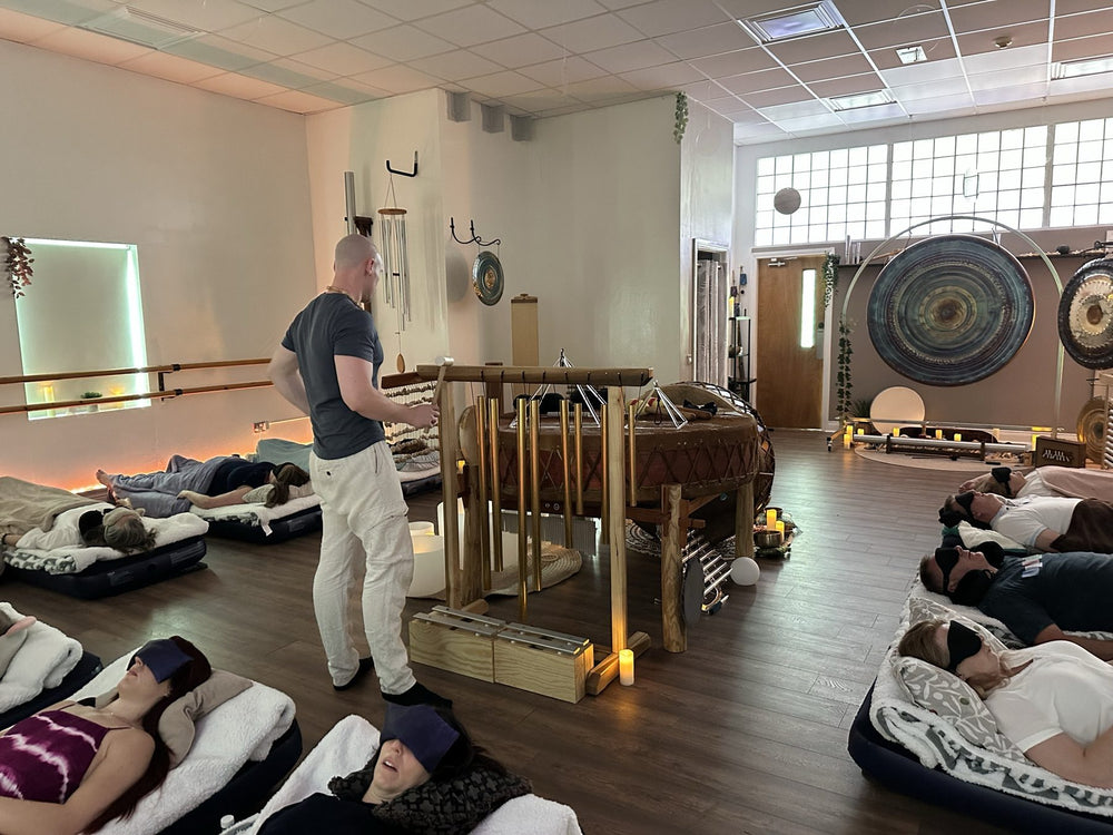 A group resting during a sound bath at Revival Harmony in Limerick