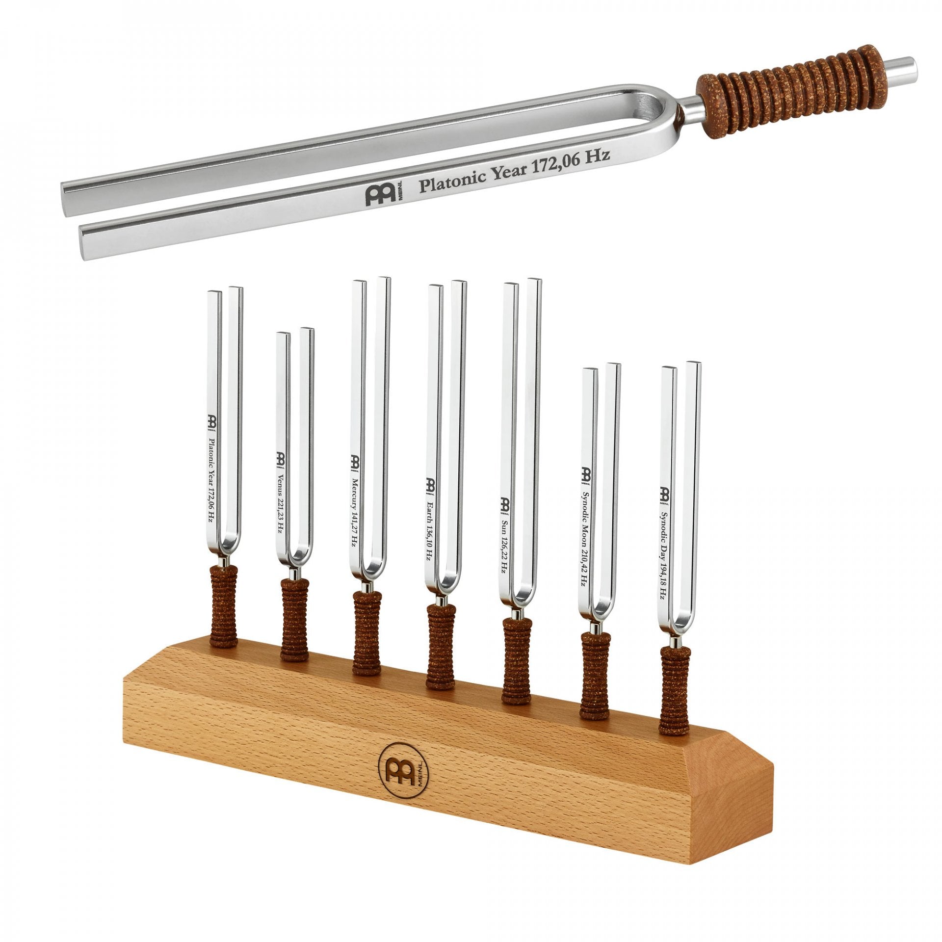 Meinl Planetary Chakra Tuning Fork Set on wooden stand